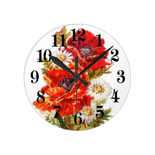Image of Poppies and Daisies Round Clock