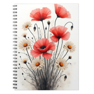 Poppies and daisies - Watercolor flowers Notebook