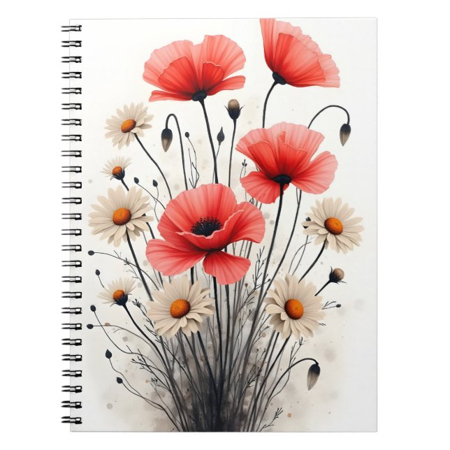 Poppies and daisies - Watercolor flowers Notebook (Front)