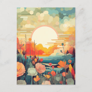 Poppies and fox tails Abstract flower field Postcard