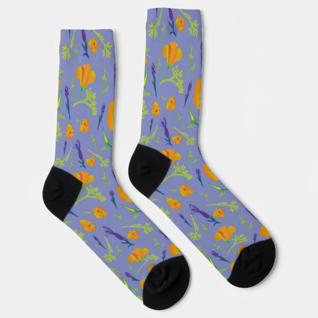 Poppies and Lavender Crew Socks (Right)