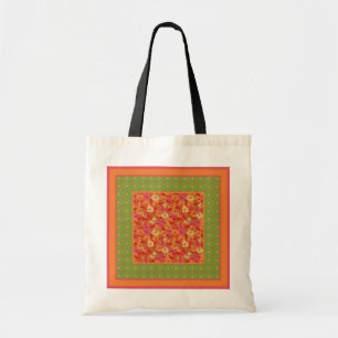 Poppies and Polka Dots on Green Budget Tote Bag