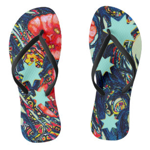 Poppies and stars modern colourful design flip flops