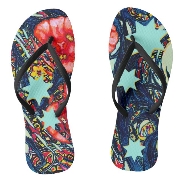 Poppies and stars modern colourful design flip flops (Footbed)