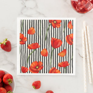 Poppies and stripes pattern napkin