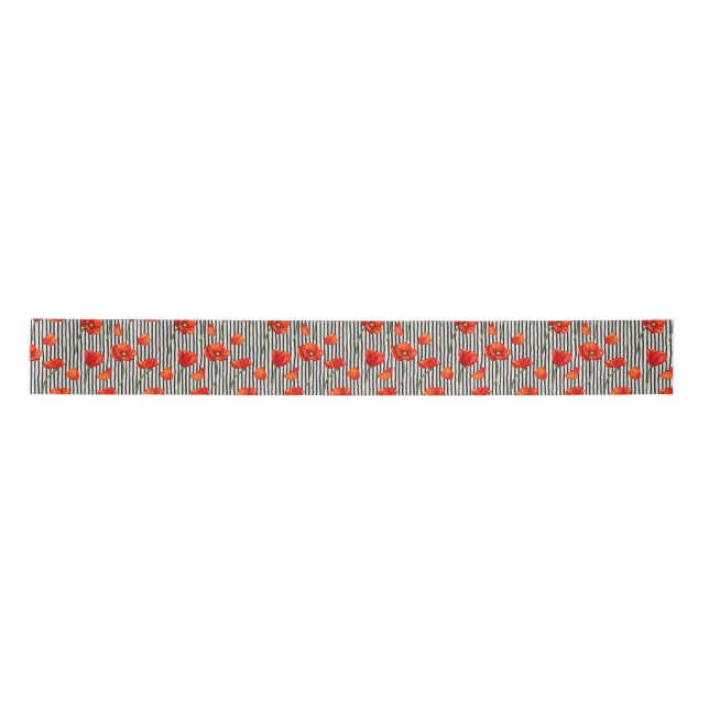 Poppies and stripes pattern satin ribbon (Front)
