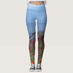 Poppies and the Ocean Leggings