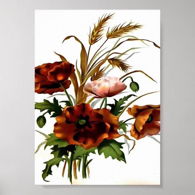 Poppies And Wheat Botanical Art Poster (Front)