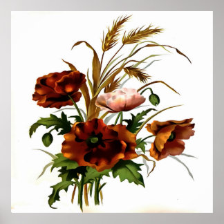 Poppies And Wheat Botanical Art Poster