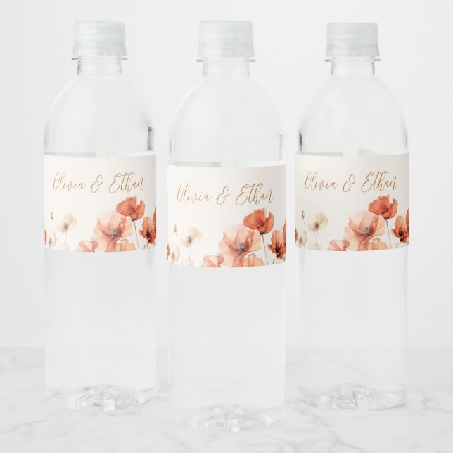 Poppies and Wildflowers Water Bottle Label (Bottles)