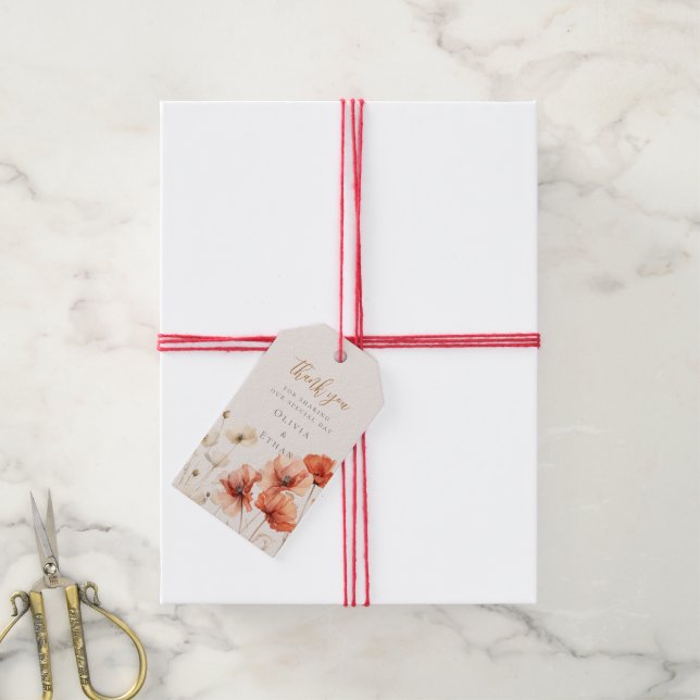 Poppies and Wildflowers Wedding Gift Tags (With Twine)