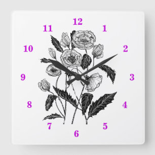 Poppies Art Square Wall Clock