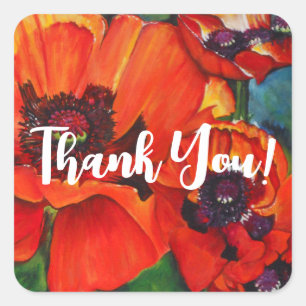 Poppies Art Thank You Square Sticker