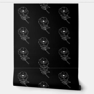 Poppies Black White Floral Watercolor Pattern Wallpaper