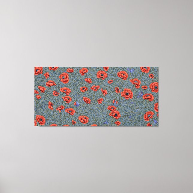 Poppies Blue Butterflies Canvas Print (Front)