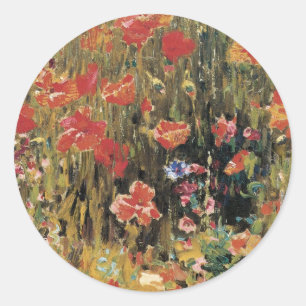 Poppies by Robert Vonnoh, Vintage Impressionism Classic Round Sticker