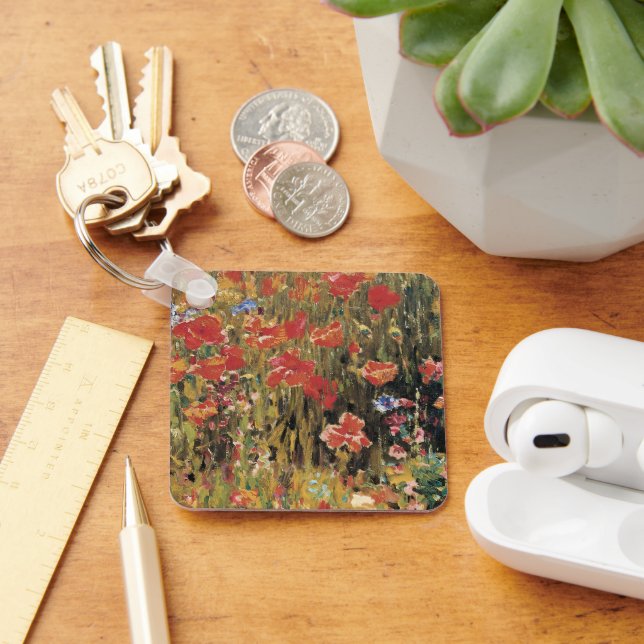 Poppies by Robert Vonnoh, Vintage Impressionism Key Ring (Desk)