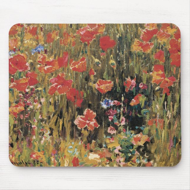 Poppies by Robert Vonnoh, Vintage Impressionism Mouse Mat (Front)