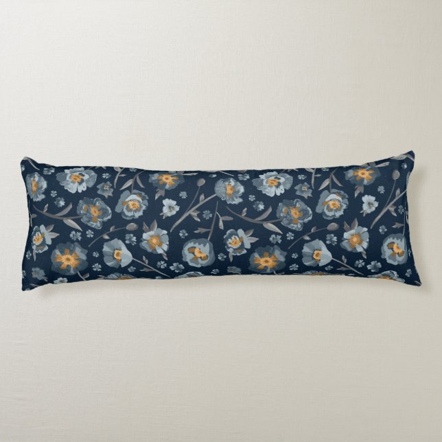 Poppies Charming Blue Grey Floral Body Cushion (Back)
