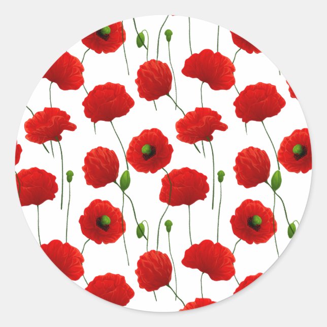 Poppies Classic Round Sticker (Front)