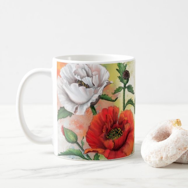 Poppies Coffee Mug Poppy Flowers (With Donut)
