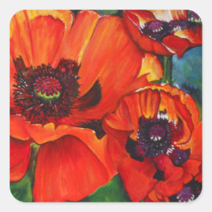 Poppies Colourful Orange Painting Square Sticker