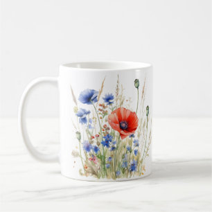 Poppies & Cornflowers: Rustic Meadow Watercolor Coffee Mug