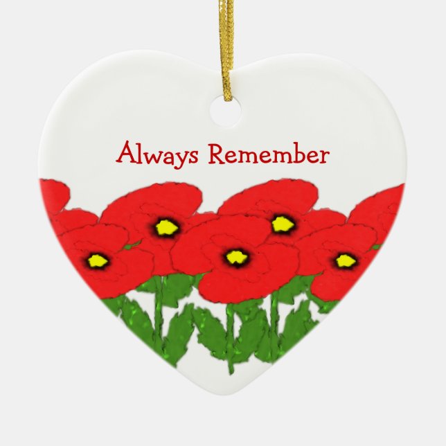 Poppies Design Personalised Remembrance Ceramic Tree Decoration (Front)
