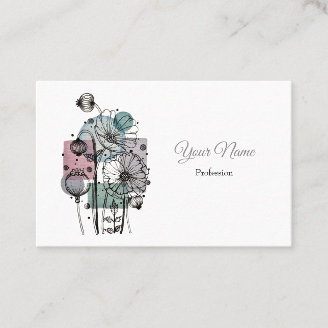 Poppies doodle In Ink And Watercolor Business Card (Front)