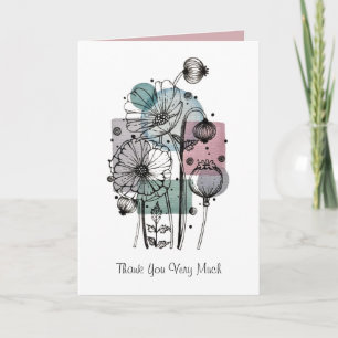 Poppies Doodle In Ink And Watercolor Card