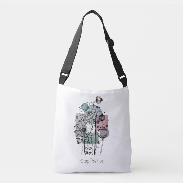 Poppies Doodle In Ink And Watercolor Crossbody Bag (Front)