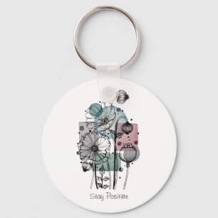 Poppies Doodle In Ink And Watercolor Key Ring
