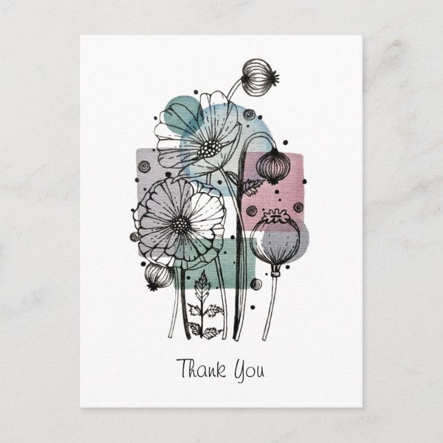Poppies Doodle In Ink And Watercolor Postcard (Front)