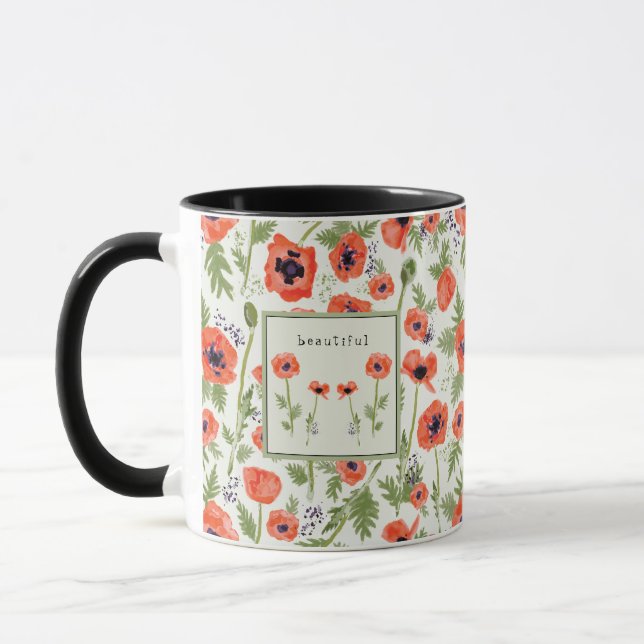  Poppies  Elegant Watercolor Flowers Name Mug (Left)