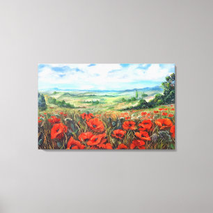 Poppies Field Landscape Oil Painting Canvas Print