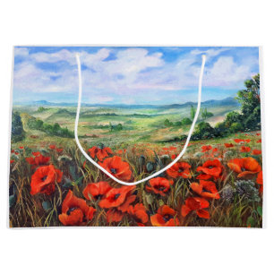 Poppies Field Landscape Oil Painting Large Gift Bag
