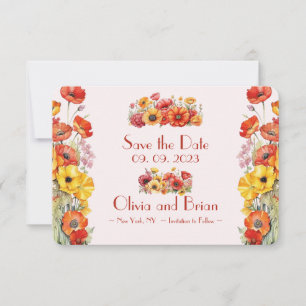 Poppies Flat Save The Date Card