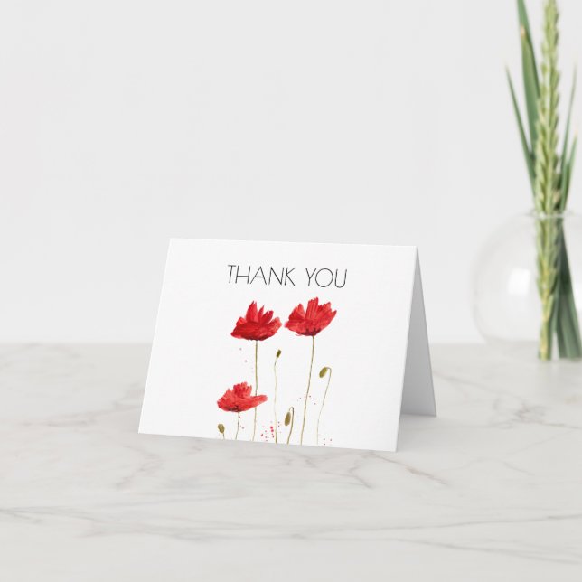 Poppies Floral 1st First Birthday Party Thank you  Card (Front)