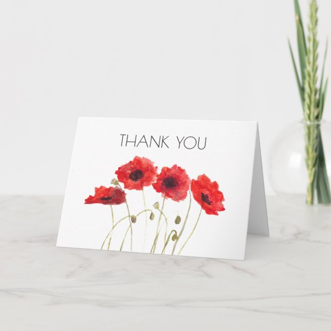 Poppies Floral 2nd Birthday Party Thank you  Card (Front)