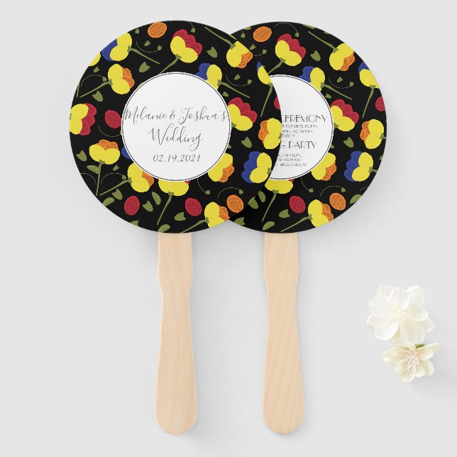 Poppies Floral Bold Striking Wedding Round Hand Fan (Front and Back)