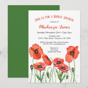 Poppies Floral Bridal Shower Invitation Watercolor