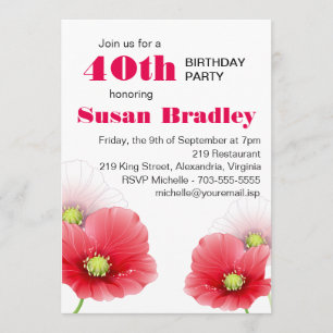 Poppies Floral Custom Birthday Party Invitation