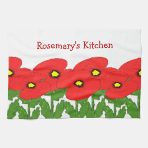 Poppies Floral Design Tea Towel