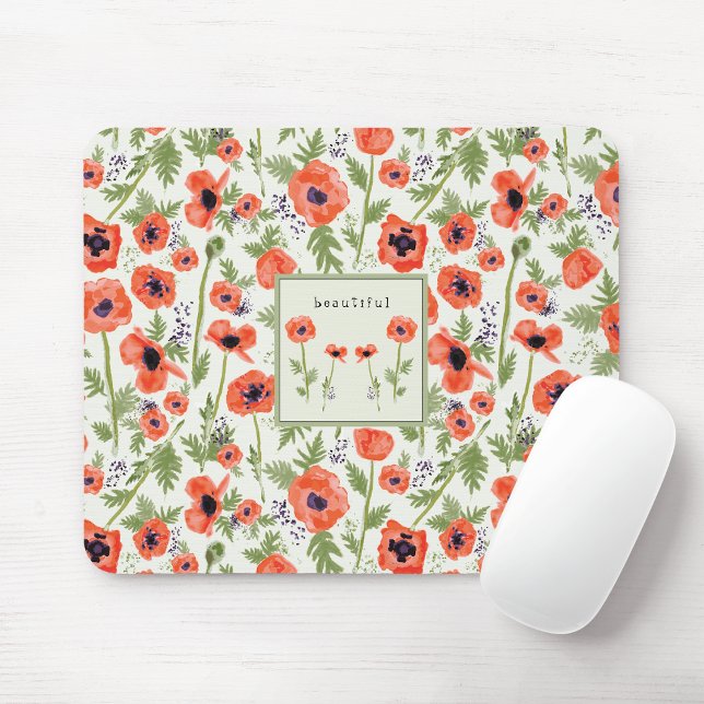 Poppies Floral Pattern With Name Mouse Mat (Poppies Floral Pattern With Name Mouse Pad from Studio Posies. )