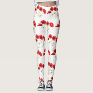 Poppies floral poppy summer fitness garden leggings