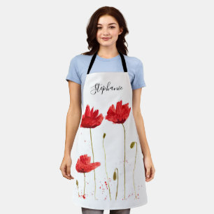 Poppies Floral Red Poppy Botanical Art Summer Apron