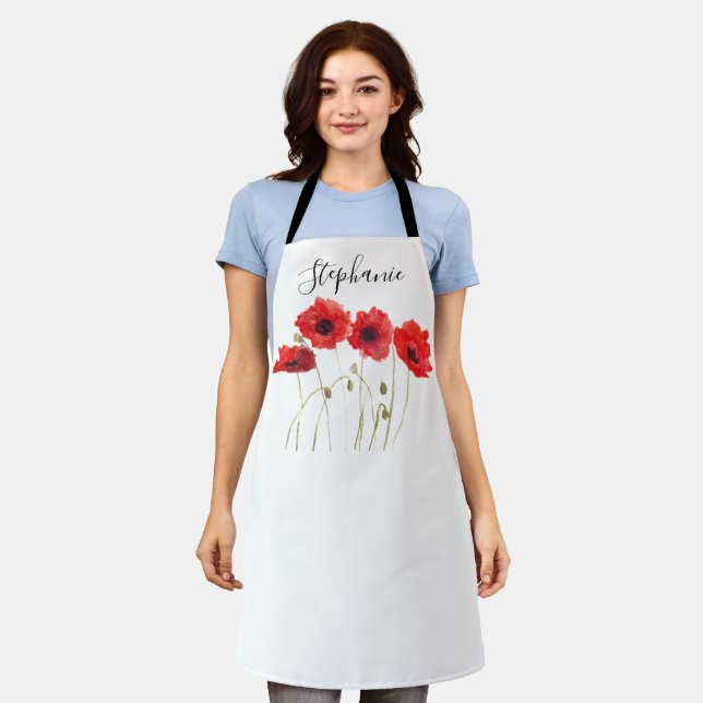 Poppies Floral Red Poppy Botanical Art Summer Apron (Worn)