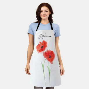 Poppies Floral Red Poppy Botanical Art Summer Apron