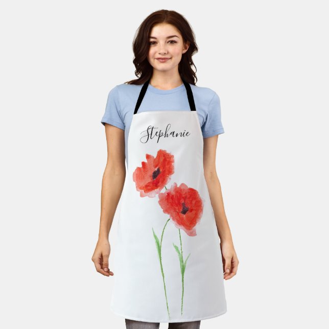 Poppies Floral Red Poppy Botanical Art Summer Apron (Worn)