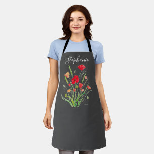 Poppies Floral Red Poppy Botanical Art Summer Apron